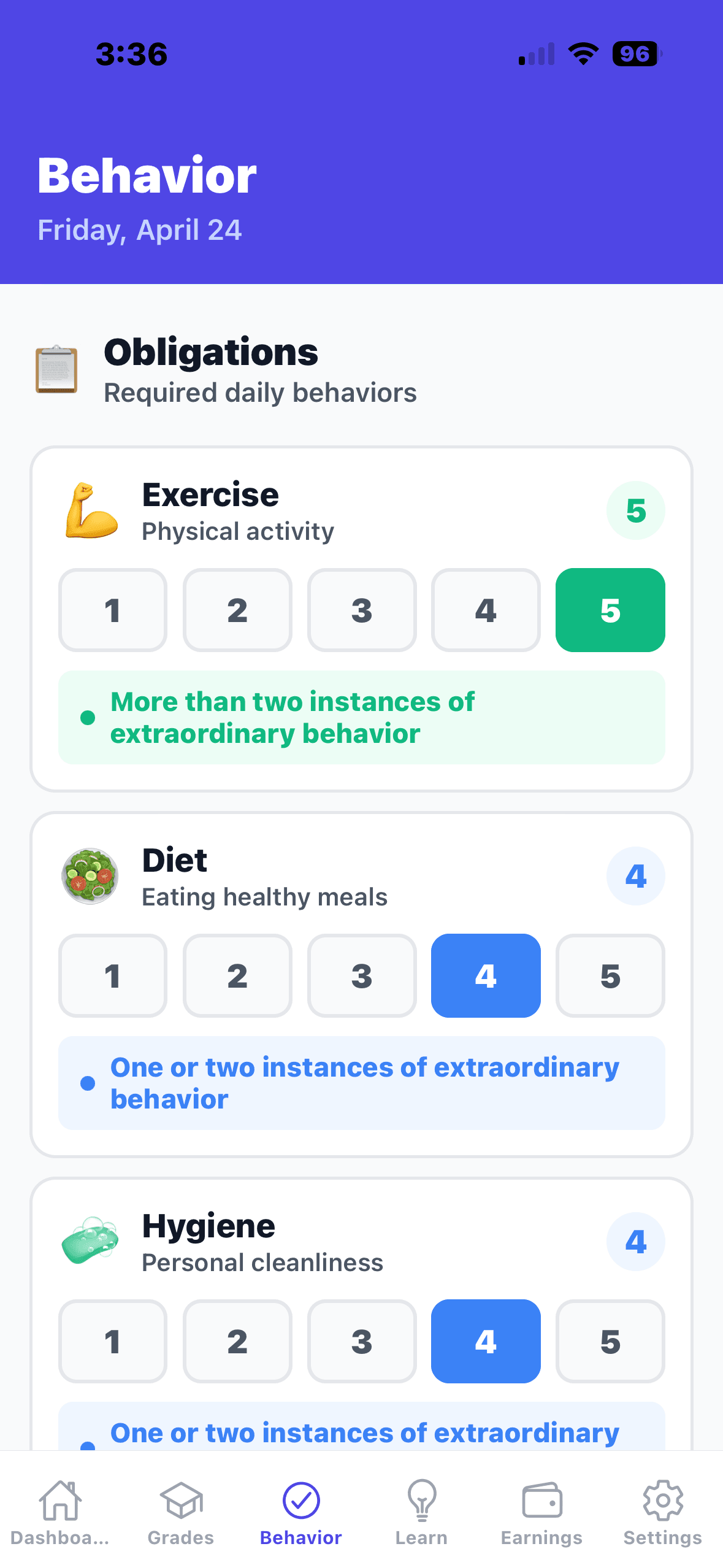 Behavior check-in